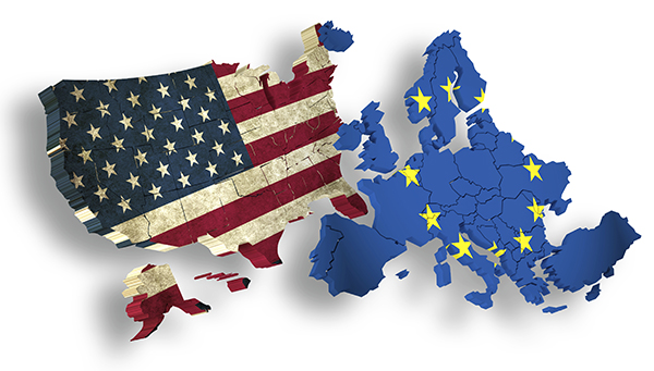Trade Agreement USA and EU. Symbol for the Transatlantic Trade and Investment Partnership TTIP